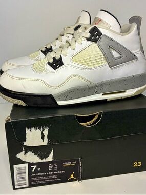 Nike Air Jordan 4 Retro OG IV Mid White Cement Size 7Y